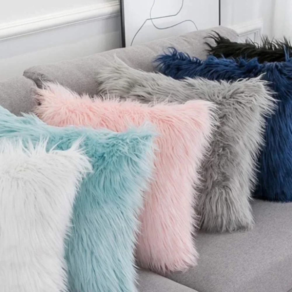 Pink Faux Fur Pillow Cover 18”x18”